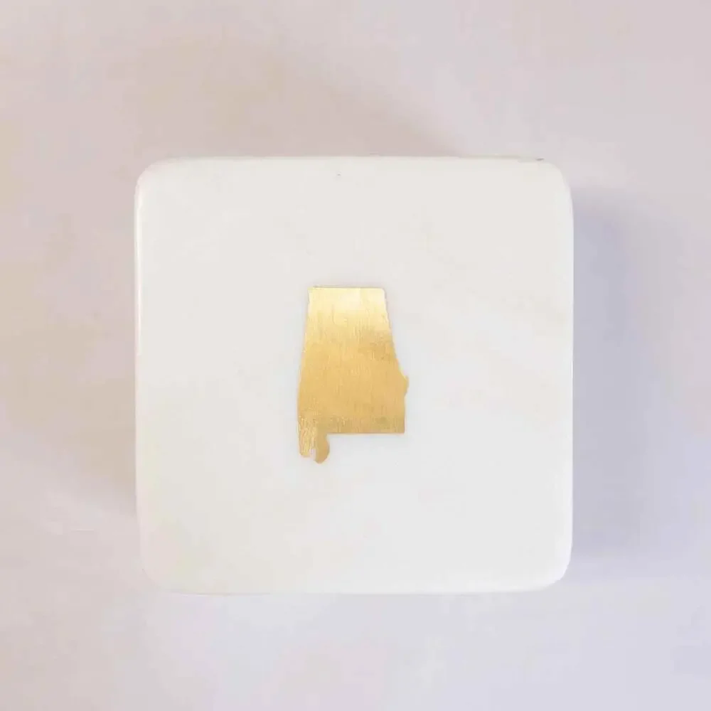 The Royal Standard Alabama Marble Coasters White/Brass 4x4 Set of 4 New